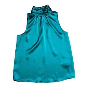 Rachel Zoe Sleeveless Silky Green High Neck Blouse Size XS